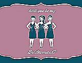 Front View Thumbnail - Peacock Teal & Rosebud Will You Be My Bridesmaid Card - Girls