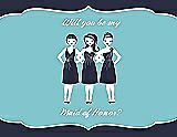 Front View Thumbnail - Navy Blue & Spa Will You Be My Maid of Honor Card - Girls