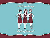 Front View Thumbnail - Burgundy & Spa Will You Be My Maid of Honor Card - Girls