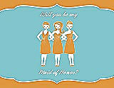 Front View Thumbnail - Orange Crush & Spa Will You Be My Maid of Honor Card - Girls