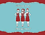Front View Thumbnail - Ribbon Red & Spa Will You Be My Maid of Honor Card - Girls