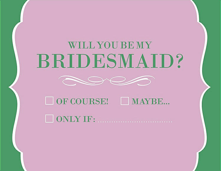 Front View - Hyacinth (iridescent Taffeta) & Juniper Will You Be My Bridesmaid Card - Checkbox