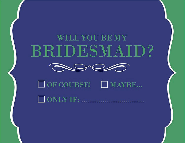 Front View - Electric Blue & Juniper Will You Be My Bridesmaid Card - Checkbox