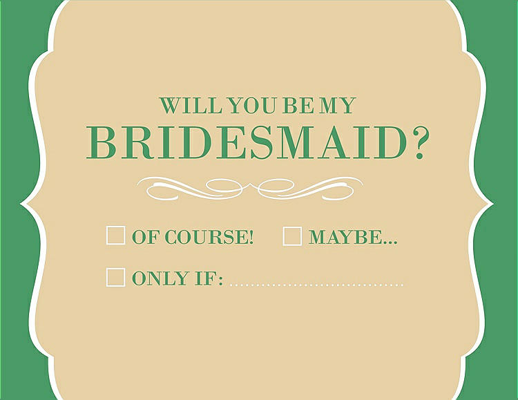 Front View - Ice Yellow & Juniper Will You Be My Bridesmaid Card - Checkbox