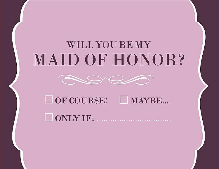 Front View - Hyacinth (iridescent Taffeta) & Italian Plum Will You Be My Maid of Honor Card - Checkbox