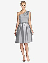 Front View Thumbnail - French Gray One Shoulder Cocktail Dress with Pockets