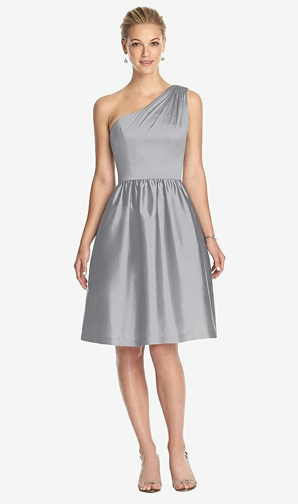 Front View - French Gray One Shoulder Cocktail Dress with Pockets