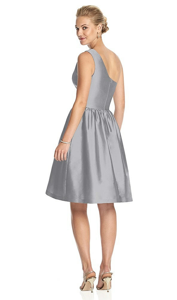 Back View - French Gray One Shoulder Cocktail Dress with Pockets