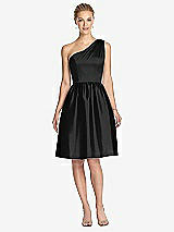 Front View Thumbnail - Black One Shoulder Cocktail Dress with Pockets