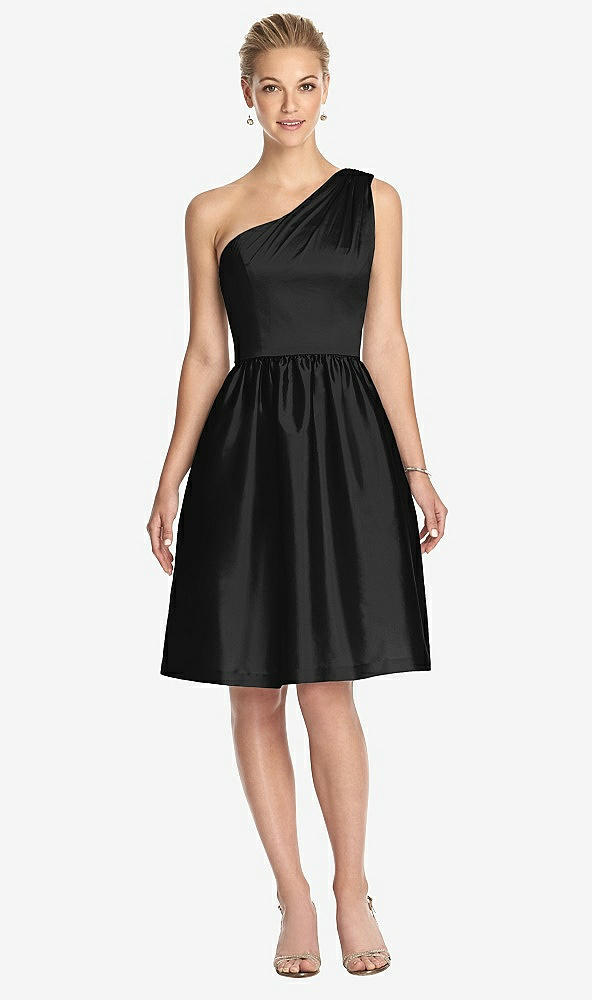Front View - Black One Shoulder Cocktail Dress with Pockets