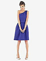 Alt View 1 Thumbnail - Electric Blue One Shoulder Cocktail Dress with Pockets