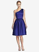 Front View Thumbnail - Electric Blue One Shoulder Cocktail Dress with Pockets