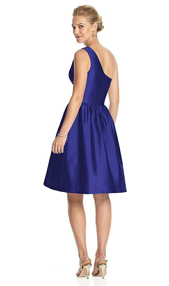 Back View - Electric Blue One Shoulder Cocktail Dress with Pockets