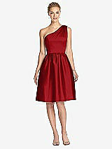 Front View Thumbnail - Garnet One Shoulder Cocktail Dress with Pockets