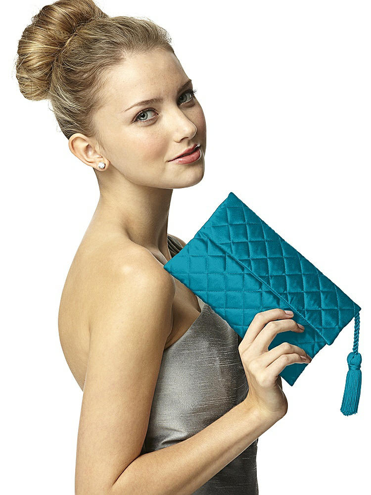 Back View - Oasis Quilted Envelope Clutch with Tassel Detail