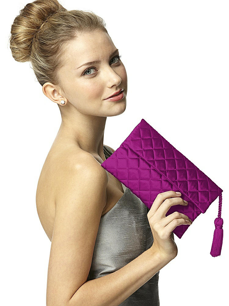 Back View - Persian Plum Quilted Envelope Clutch with Tassel Detail