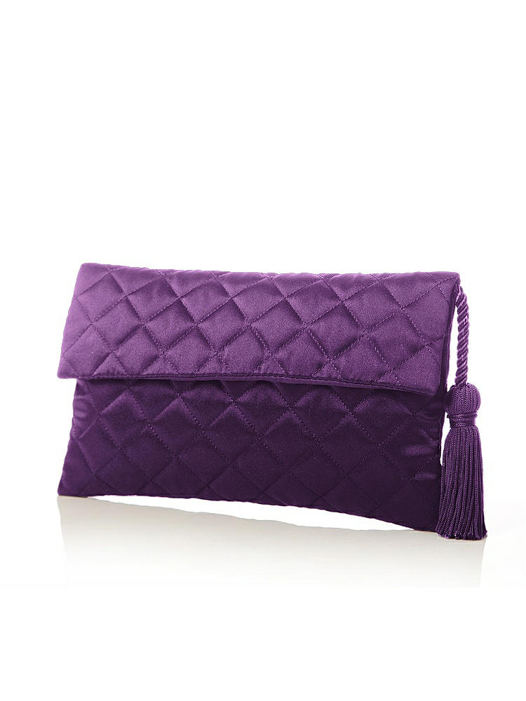 Front View - African Violet Quilted Envelope Clutch with Tassel Detail
