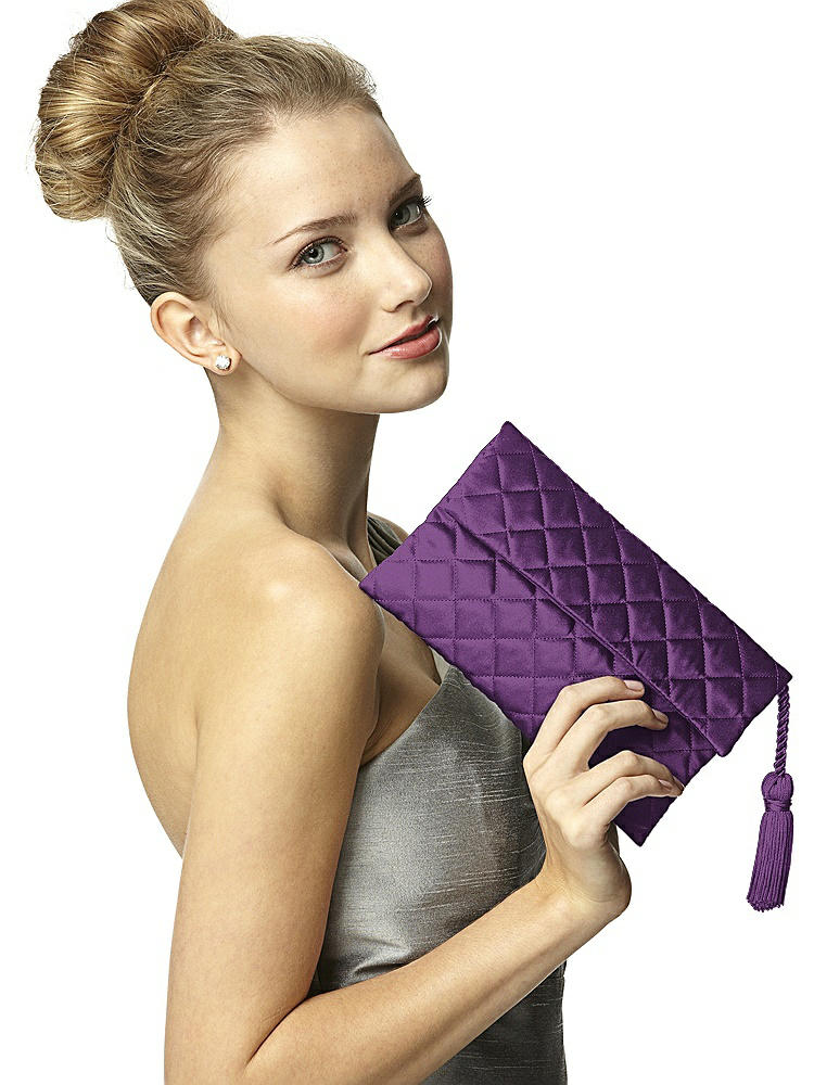Back View - African Violet Quilted Envelope Clutch with Tassel Detail