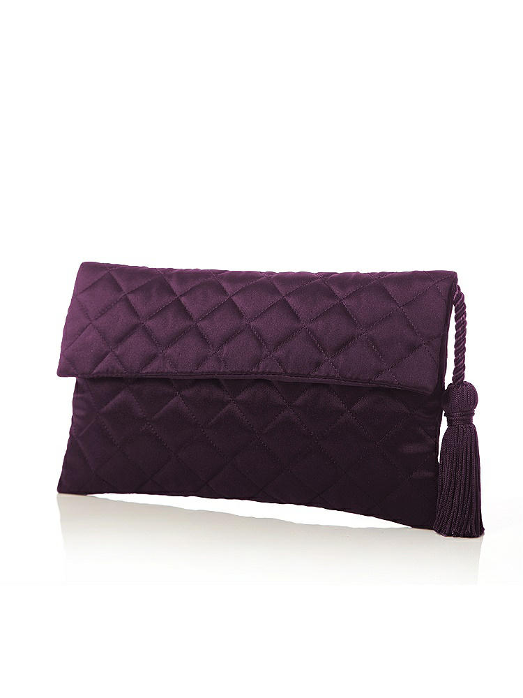 Front View - Aubergine Quilted Envelope Clutch with Tassel Detail