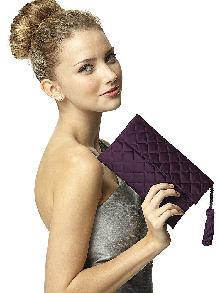 Back View - Aubergine Quilted Envelope Clutch with Tassel Detail