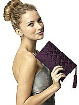 Rear View Thumbnail - Aubergine Quilted Envelope Clutch with Tassel Detail