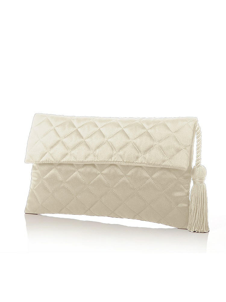 Front View - Champagne Quilted Envelope Clutch with Tassel Detail
