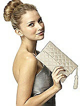 Rear View Thumbnail - Champagne Quilted Envelope Clutch with Tassel Detail