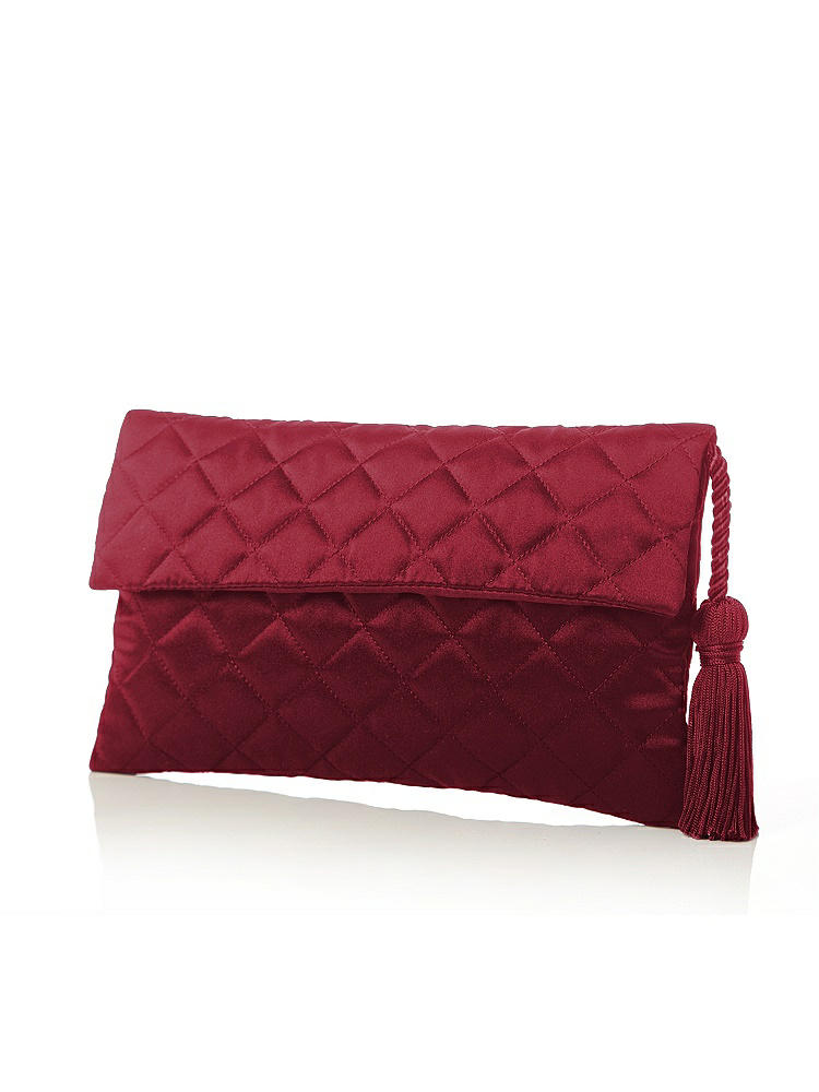 Front View - Claret Quilted Envelope Clutch with Tassel Detail