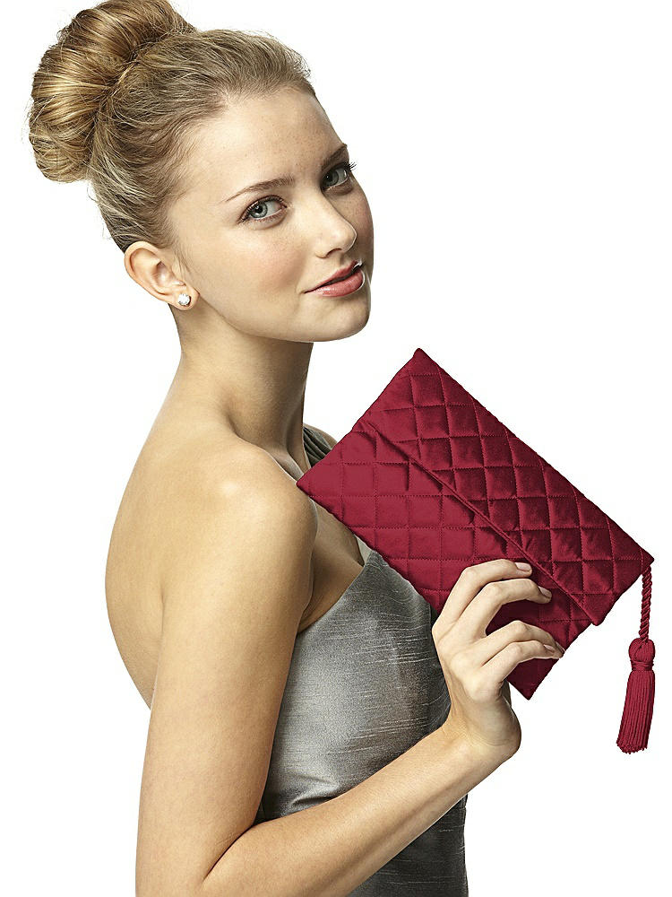 Back View - Claret Quilted Envelope Clutch with Tassel Detail