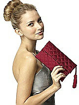 Rear View Thumbnail - Claret Quilted Envelope Clutch with Tassel Detail