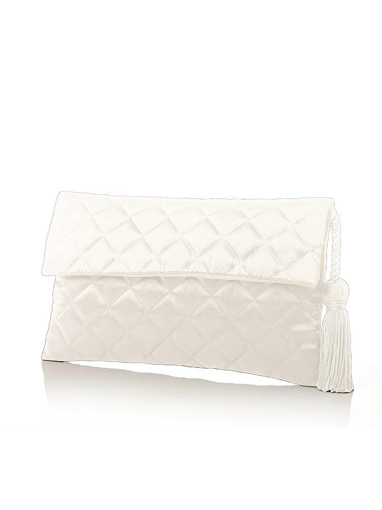 Front View - Ivory Quilted Envelope Clutch with Tassel Detail