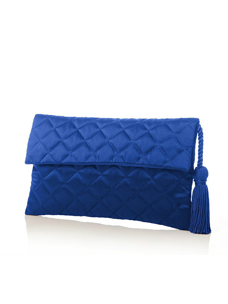 Front View - Sapphire Quilted Envelope Clutch with Tassel Detail