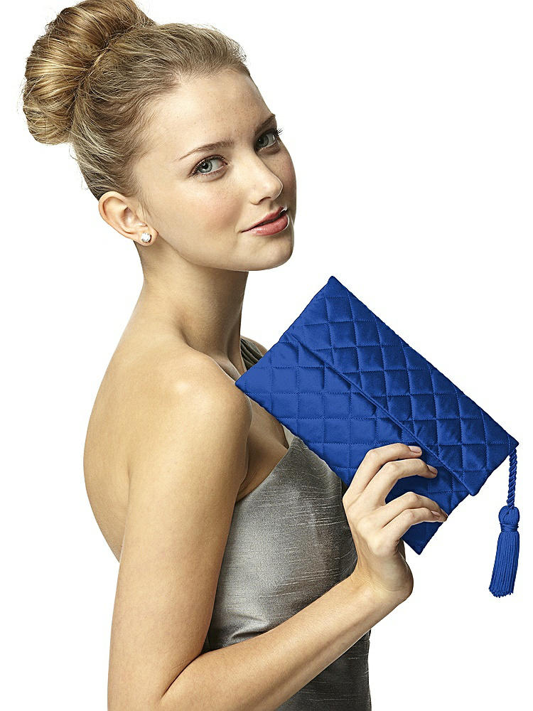 Back View - Sapphire Quilted Envelope Clutch with Tassel Detail