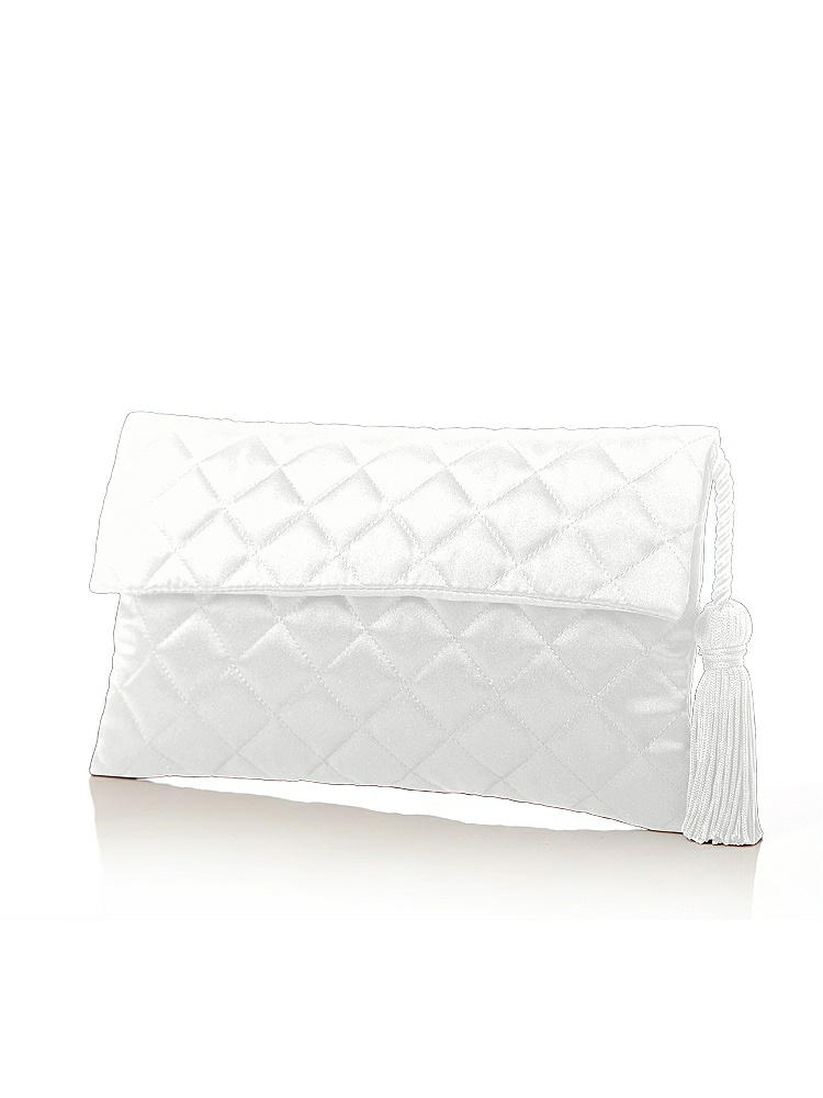 Front View - White Quilted Envelope Clutch with Tassel Detail