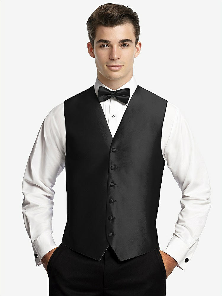 Front View - Black Yarn-Dyed 6 Button Tuxedo Vest by After Six