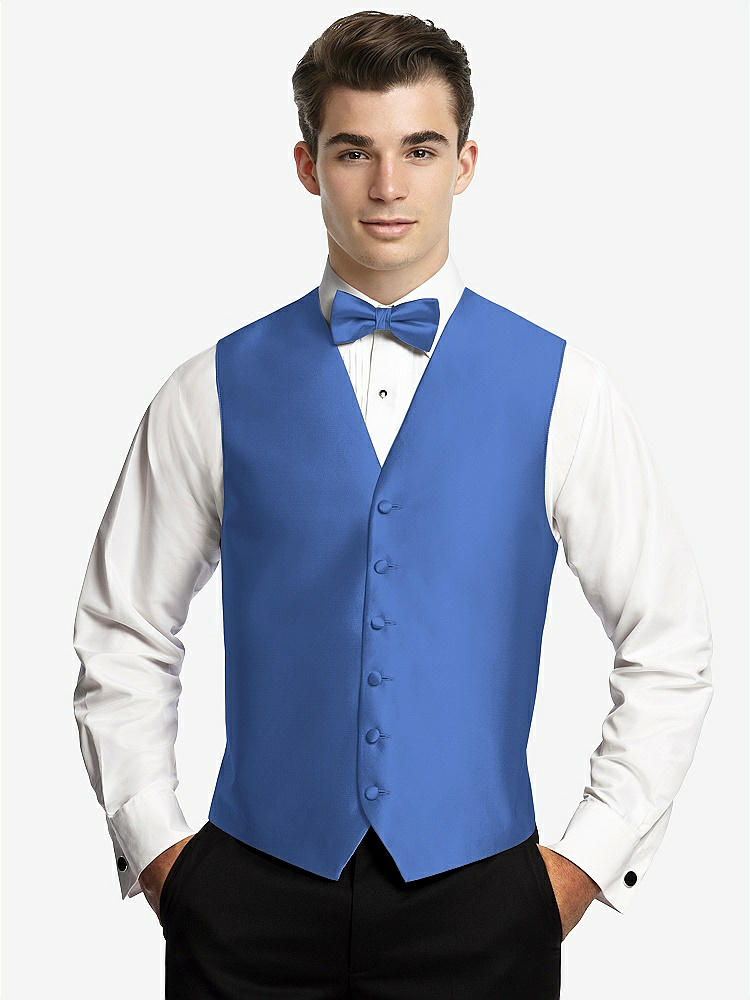 Front View - Cornflower Yarn-Dyed 6 Button Tuxedo Vest by After Six