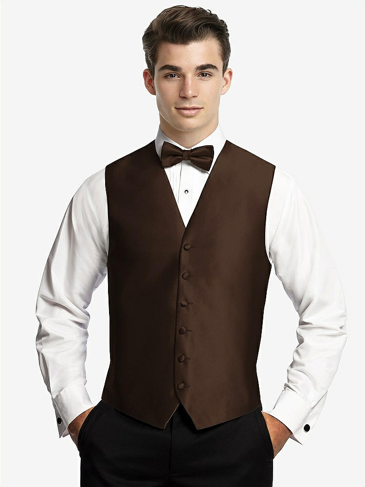 Front View - Espresso Yarn-Dyed 6 Button Tuxedo Vest by After Six