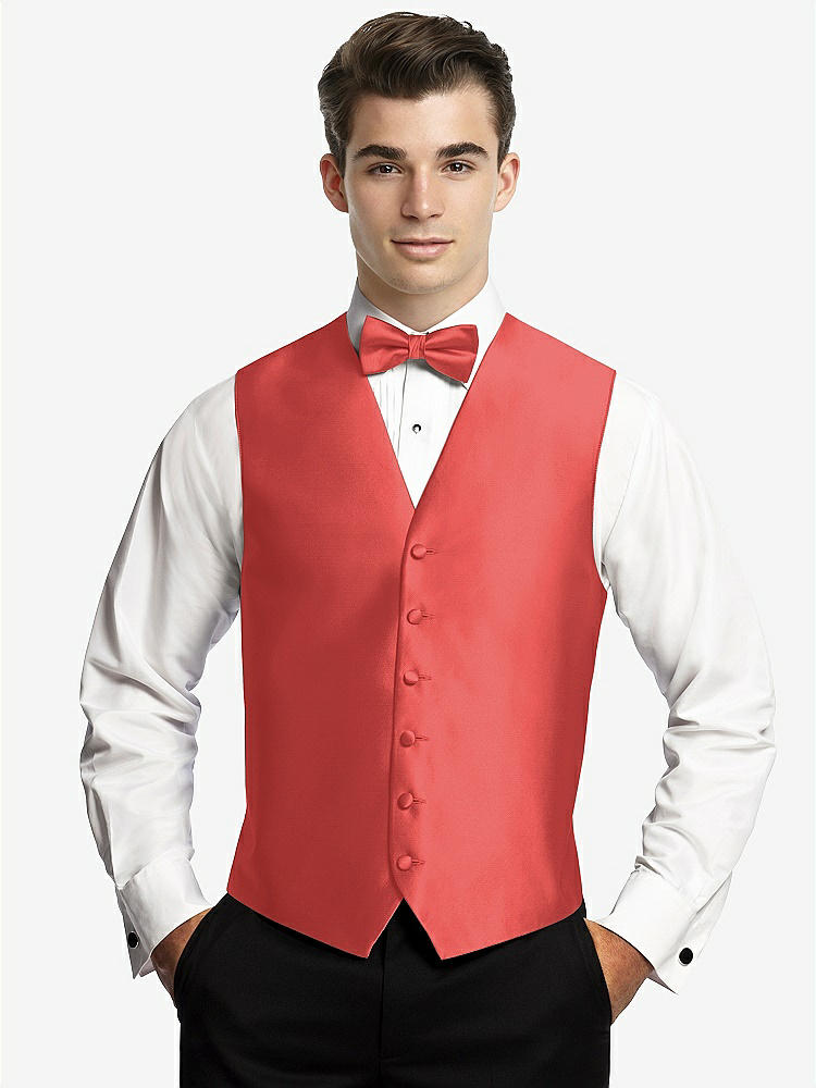 Front View - Perfect Coral Yarn-Dyed 6 Button Tuxedo Vest by After Six