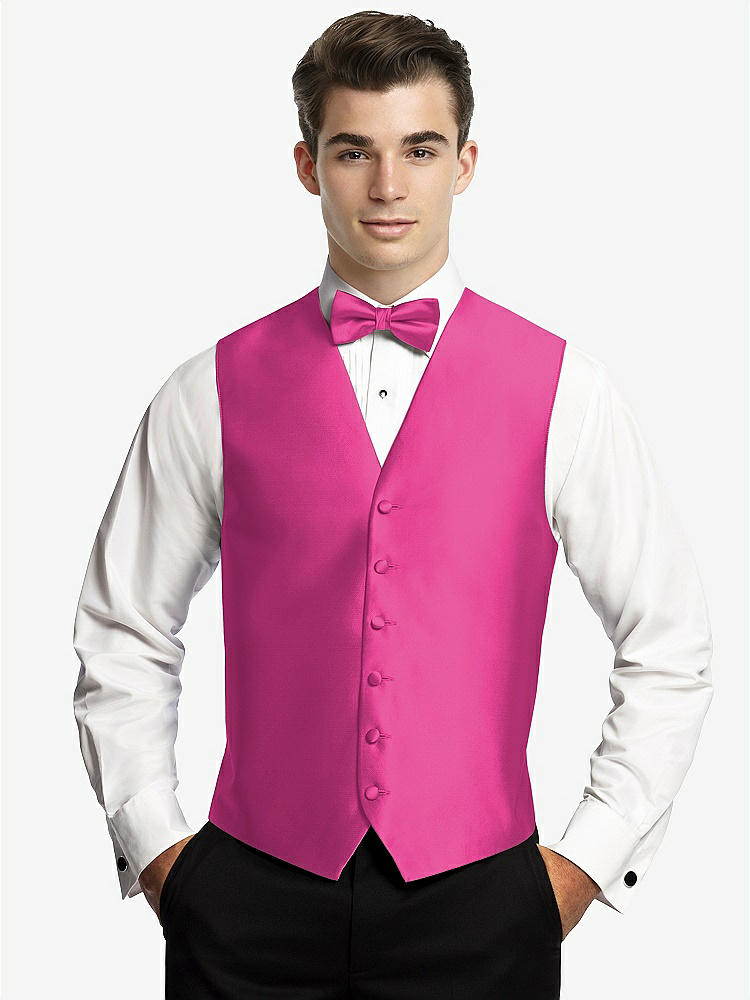 Front View - Fuchsia Yarn-Dyed 6 Button Tuxedo Vest by After Six