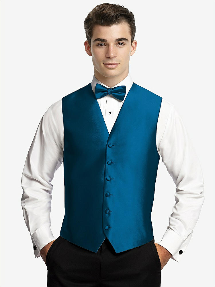 Front View - Ocean Blue Yarn-Dyed 6 Button Tuxedo Vest by After Six