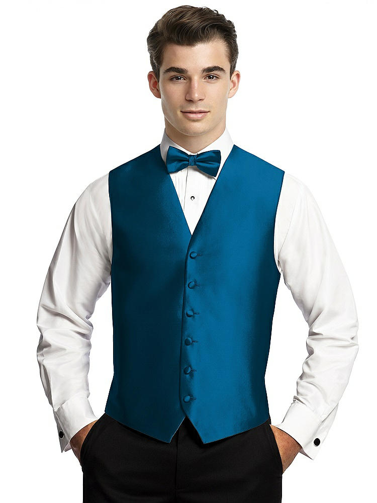 Back View - Ocean Blue Yarn-Dyed 6 Button Tuxedo Vest by After Six