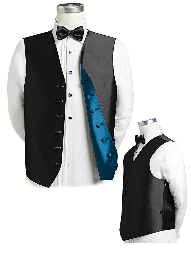 Back View - Black & Ocean Blue Reversible Tuxedo Vests by After Six