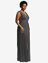 Alt View 1 Thumbnail - Caviar Gray Sleeveless Draped Chiffon Maxi Dress with Front Slit