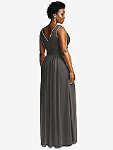 Rear View Thumbnail - Caviar Gray Sleeveless Draped Chiffon Maxi Dress with Front Slit