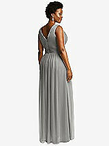 Rear View Thumbnail - Chelsea Gray Sleeveless Draped Chiffon Maxi Dress with Front Slit