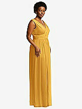 Alt View 1 Thumbnail - NYC Yellow Sleeveless Draped Chiffon Maxi Dress with Front Slit
