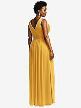 Rear View Thumbnail - NYC Yellow Sleeveless Draped Chiffon Maxi Dress with Front Slit