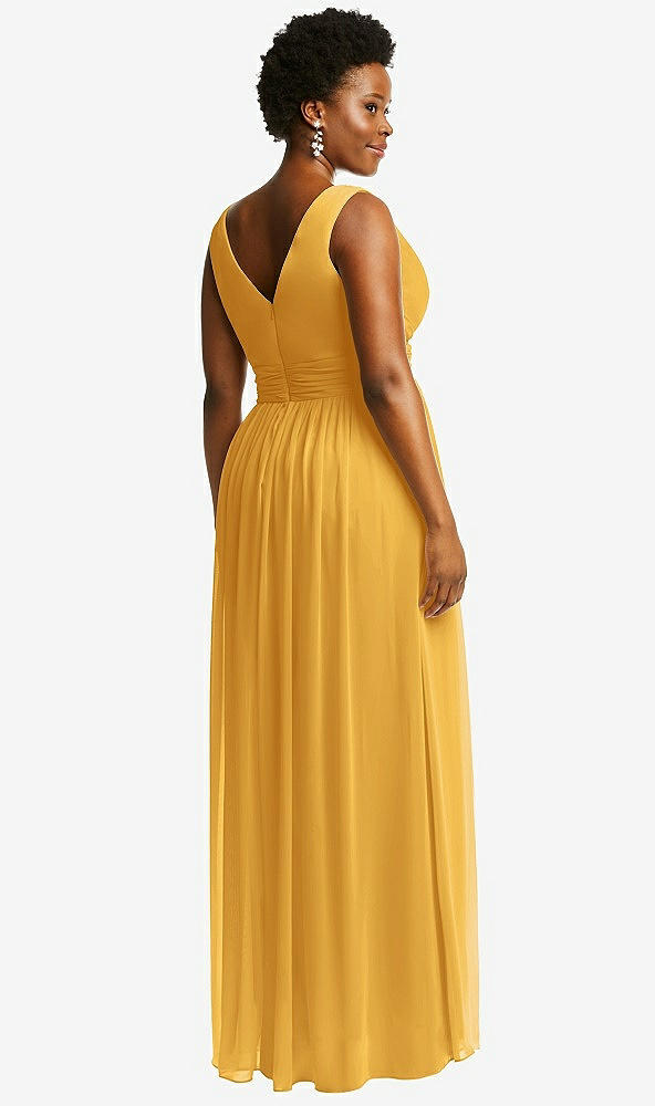 Back View - NYC Yellow Sleeveless Draped Chiffon Maxi Dress with Front Slit