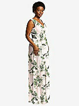 Alt View 1 Thumbnail - Palm Beach Print Sleeveless Draped Chiffon Maxi Dress with Front Slit
