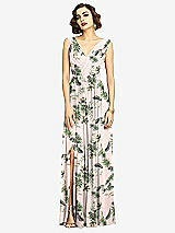 Alt View 3 Thumbnail - Palm Beach Print Sleeveless Draped Chiffon Maxi Dress with Front Slit